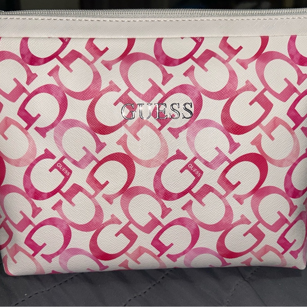 Guess Pink and White Logo Cosmetic Bag